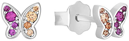 s.Oliver Ohrstecker 925 Sterling Silber Mädchen Kinder Ohrschmuck, mit Zirkonia synth, 0,5 cm, Multicolor, Schmetterling, Kommt in Schmuck Geschenk Box, 2031532