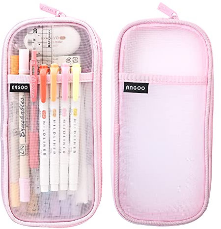 MAMUNU Federmäppchen Durchsichtig aus Mesh, Große Kapazität Transparent Mäppchen mit Reißverschluss, Schlamppermäppche Stiftetasche Schulsachen Mädchen Damen für Schule und Büro(Rosa)