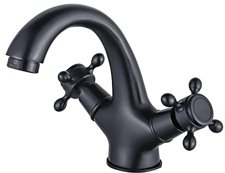 BOAOTX Wasserhahn Bad Schwarz Retro, Waschtischarmatur Antik Messing, Waschbeckenarmatur Zweigriff, Badarmatur Mischbatterie Landhaus Gebürsteter für Badezimmer