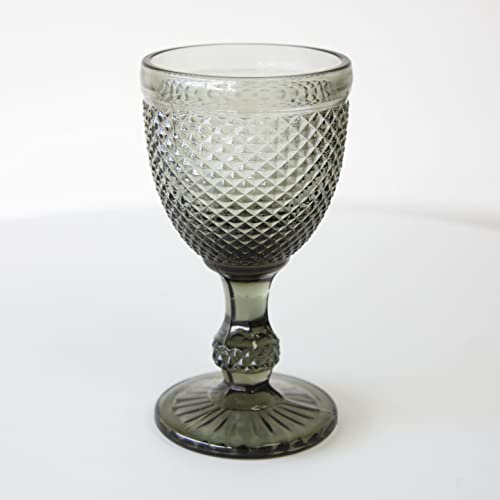 Decor Essentials Diamond Embossed Glass Goblet Coloured Home Decor Wine Water Wedding Table Settings Drinking Glasses Tumbler (Smoked)