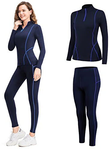 TBoonor Thermounterwäsche für Damen Skiunterwäsche Set mit Fleece-Futter | Thermo unterwäsche damen winddichter Stehkragen warm hautfreundlich bequem Funktionsunterwäsche für Joggen & Skifahren