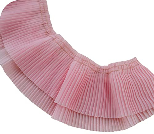 Ruban de dentelle plissé de mousseline de soie de 65mm 120D DIY Vêtements Couture et tissus Tissu Robe Rideaux Rideaux Jupes à ourlet Décor Fringe à coudre (Couleur : Rose)