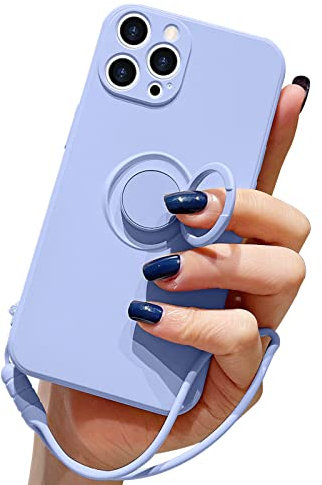Pepmune Compatible with iPhone 13 Pro Case Liquid Silicone with Ring Holder Kickstand Magnetic Car Mount Detachable Wrist Strap Shockproof Soft Protective Cover-Purple