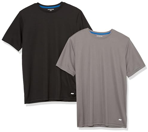 Amazon Essentials Men's Active Performance Tech Running Gym T-Shirt (Available in Big & Tall), Pack of 2, Black/Medium Grey, 5XL Plus