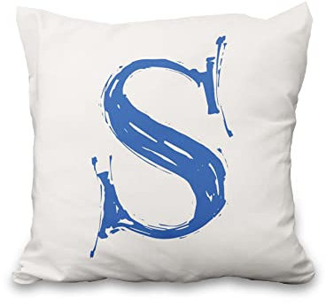 Aoihrraan 56x56cm Englisches Alphabet 4er Set Dekorativ Kissenbezug Kunst S Blau englische Buchstaben Zierkissenbezug quadratische Couchkissen Weiß Dekokissen Wohnkultur Schlafzimmer Sofa Wohnzimmer