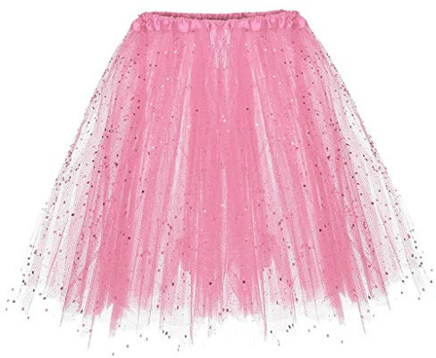 Damen Karneval Kostüm Tüllrock 50er Rockabilly Petticoat Tutu Unterrock Rock Kurz Ballett Tanzkleid Ballkleid Abendkleid Gelegenheit Zubehör (ZX1-Pink, One Size)