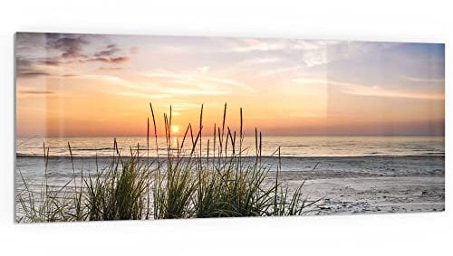 DEQORI Küchenrückwand Glas | Motiv Sonnenuntergang am Strand | 125x50 cm | Bad- oder Herd-Rückwand | Herdblende Spritzschutz für Küche & Badezimmer | Moderne Deko für Fliesenspiegel