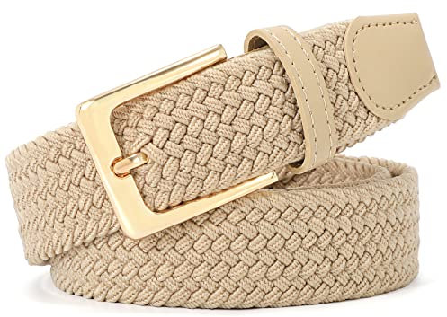 JasGood Geflochtener Elastischer Gürtel für Damen Herren, Unisex Stoffgürtel Stretchgürtel Dehnbarer Gürtel für Jeans Hosen, Beige, 145cm