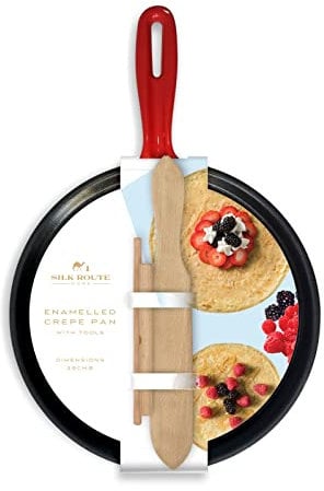 Silk Route Home Cast Iron Crepe Pan/Pancake Pan with Tools Red - Diameter 29cm