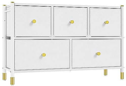 YITAHOME Chest of Drawers,Bedroom Storage Drawers,Cabinet with 5 Drawers,Fabric Drawers with Handles,White