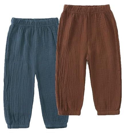 JUIYNIZT Baby Kinder Baumwolle Sommerhosen Moskito Proof Dünne Lange Hosen Jungen Mädchen Lose Laternenhosen 2er Pack（D, 116）