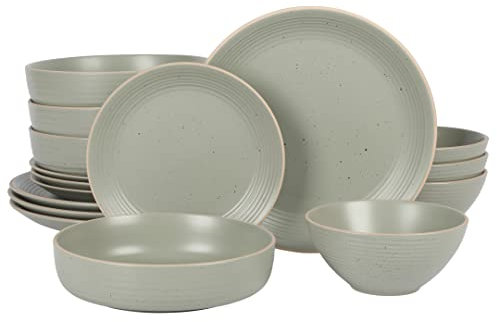 Gibson Home Dinah 16 Piece Double Bowl Stoneware Embossed Speckled Dinnerware Set - Sage Green