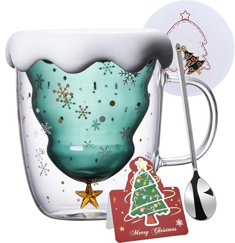 Arawat Tazza Di Natale In Vetro a Doppia Parete Tazza Di Natale Personalizzata Estetica Fidanzato Tazza Di Natale Bicchieri Da Tè Bicchieri Da Bere Fidanzata Regali Di Natale Divertenti Per Donne