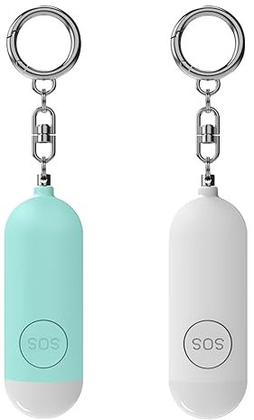 Taschenalarm,2Pcs Persönlicher Alarm,Panikalarm,Sirene Selbstverteidigung Sicherheit Schlüsselanhänger,Panikalarm Taschenalarm Für Frauen, Senioren(Blau + Weiß)