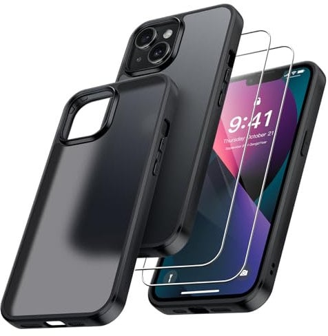 Niphabe Matt Hülle Kompatibel mit iPhone 13 mit 2 Stück Schutzfolie, Nie Vergilbung Hard PC Mattierte Durchscheinende Case Kratzresistente Rückseite Stoßfest Schutzhülle