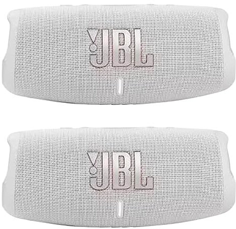 JBL Charge 5 - Waterproof Portable Bluetooth Speaker - White/White (Pair)