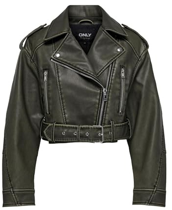 ONLY Onlella-Biker in Finta Pelle, Effetto Slavato Giacca da Motociclista Donna
