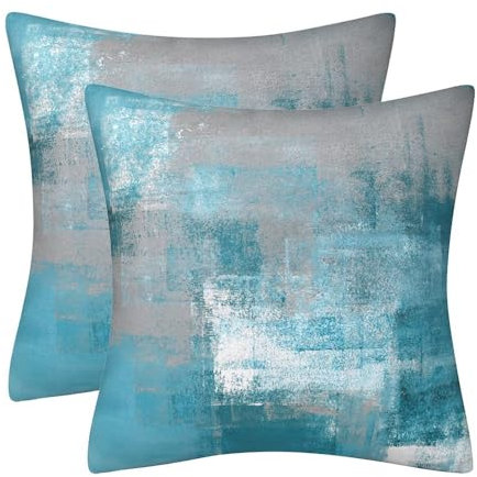 DILOXNSU Kissenbezug 40x40 2er Set Türkis Grau Kissenbezüge Deko Kissen Samt Sofakissen Modern Abstrakte Kissenhülle Dekokissen Aesthetic Couchkissen für Sofa Couch Wohnzimmer Zierkissen
