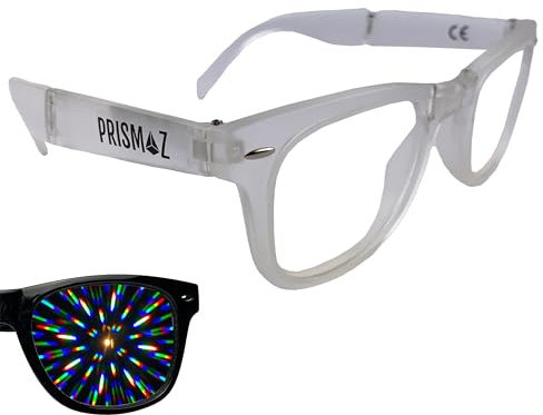 PRISMAZ Faltbare Beugungsbrille Für Fantastische Regenbogen Kaleidoskop Effekte - Als Festival Rave Feuerwerk Party Accessoire (Matt Transparent)