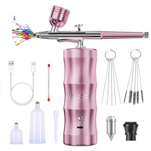 Mini Aerógrafo Set con compresor de Aire, Kit de aerógrafo inalámbrico portátil y Kit de aerógrafo de Mano Recargable con Boquilla de 0,3 mm para Maquillaje, decoración de Pasteles (Rosa.)