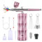 Airbrush Kit with Air Compressor, Upgraded 7.4V 34PSI Airbrush Gun, Rechargeable Portable Cordless Airbrush Painting with 0.3mm Nozzle for Makeup Cake Decorating (Black) (Pink)