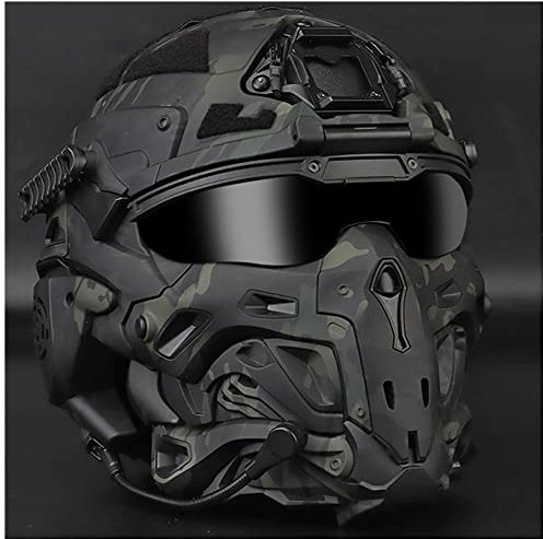 Fotrsta Tactical Helm Set, Airsoft Vollgesichts SchutzHelm Eingebaute Anti-Beschlag-Linsen HD-Headset, Anti-Beschlag Maske and Side Rails Full-Wrap Military Paintball Kombination