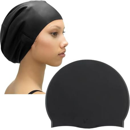 AWAVM Cuffia da nuoto per capelli lunghi, extra large, progettata per capelli lunghi, estensioni dei capelli, trecce, ricci e afro, per donne e uomini, cuffia da nuoto in silicone per adulti