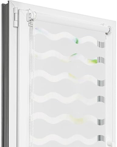 Estika Welle Doppelrollo klemmfix ohne Bohren - 140 cm x 120 cm - Weiß - Tag und Nacht Duo Rollo, Duo Rollo, Rollos für Fenster ohne Bohren, Fenster sichtschutz