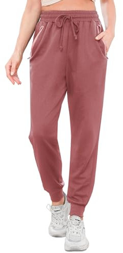 Terecey Pantaloni Sportivi Donna Pantalone Tuta Cotone Estivi Pantaloni Jogger Leggeri Traspirante con Tasca con Cerniera e Coulisse per Yoga Palestra Trekking, Rosa M