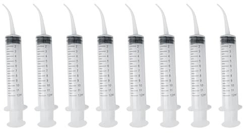8 Pezzi Siringhe Dentali, 12 ml Siringa per Irrigazione Dentale con Punta Ricurva e Scala di Misura, Siringhe per Igiene Dentale Orale, Siringhe per Irrigazione, per la Cura dei Denti
