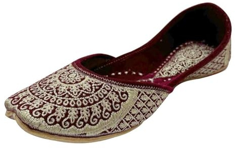 Step n Style Flache Samt-Schuhe für Damen, Punjabi-Jutti, traditionelle Mojari-Halbschuhe, Pumps, Kastanienbraun 1, 42 EU