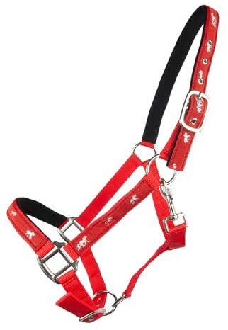 Brama West Pony Halfter Rotes Pony - mit weicher Polsterung - verstellbar - Stallhalfter Weidehalfter - Rot, Gr. Pony