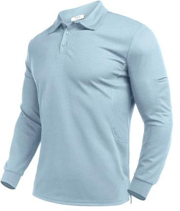 PINSPARK Poloshirts Herren Langarm Atmungsaktiv Polohemd Sonnenschutz Golf Polo Shirt Männer Sport Tennis Slim Fit Langarmshirt mit Tasche Herbst Hellblau L