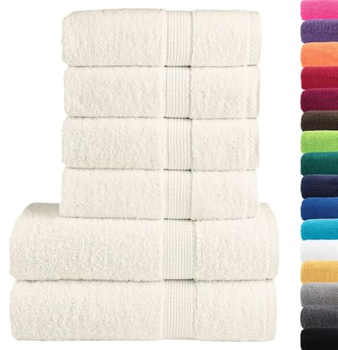 vidaXL Premium Handtuch Set 6-TLG., 4 Handtücher 2 Duschtücher, Badetuch Saugfähig Maschinenwaschbar, Gästetuch Saunatuch, Creme 600g/m² 100% Baumwolle
