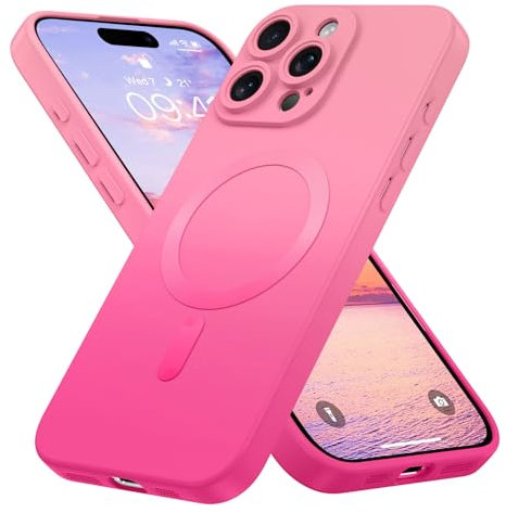 DOMAVER [Silicone Coque pour iPhone 16 Pro 6.3,[Magnétique] Case Compatible avec Mag-Safe, Etui Souple Protection Fin, Housse Téléphone iPhone 16 Pro Max Antichoc, Rose Fluo