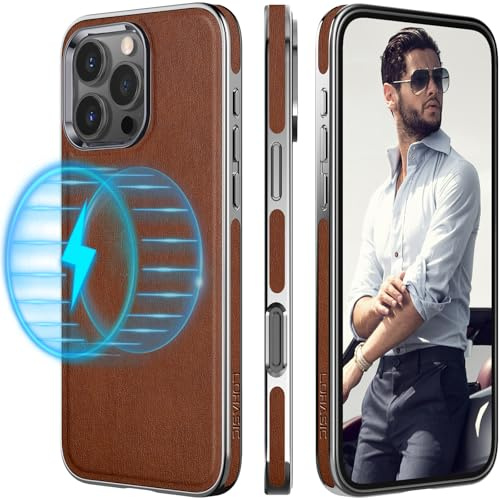 LOHASIC for iPhone 16 Pro Max Case Leather, Luxury Soft Phone Cover Compatible with MagSafe Accessories, Classic Designer iPhone 16 Pro Max Magnetic Case for Men, Brown