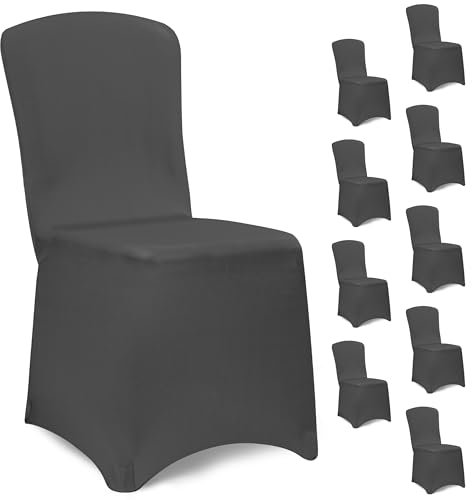 DETEX® Stuhlhussen 10er Set Grau Stretch Dehnbar 30°C Waschbar Hochzeit Stuhlbezug Hussen für Stühle Bezug Überzug Cover Esszimmerstühle ohne Armlehne