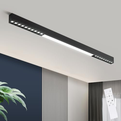 Homefire Deckenleuchte LED Deckenlampe Küche - Schwarz Küchenlampe Lang Flurlampe Dimmbar bürolampe Flur Büro Deckenstrahler mit Fernbedienung Wohnzimmerlampe Modern schmal 32W Schlafzimmerlampe