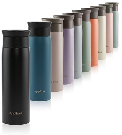 eppikan eppiToGo Edelstahl Thermobecher- Isolierbecher, Kaffee-to-go Becher, 350 ml, 500 ml Travel Mug, Autobecher, auslaufsicher mit hygienischer 360°-Trinköffnung (Matt Black, 500 ml)