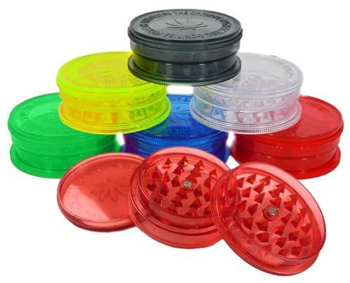 NCS35® 4X Colourful 60mm Plastic Herb Grinders with Magnetic Lid 3-Part Shark Tooth Herbal Salt Spice and Pepper Grinder Portable, Durable & Perfect Use for Kitchen Indoor & Outdoor Assorted Colours