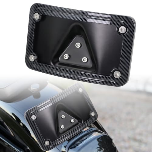 3149 Upgrade Curved Laydown Kennzeichenhalterung mit Rahmen, kompatibel mit Harley Davidson 3-Loch-Halterung (Kohlefaser)