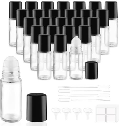 DMuuuDM Large Glass Roll On Bottles,Empty Glass Deodorant Roller Bottles With Large Plastic Roller Ball for Essential Oil,Deodorant,Castor Oil,Body Oil-Dispense Containers for Pains (Clear, 1oz/30ml)