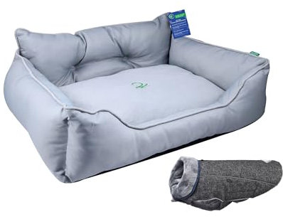 United Colors of Benetton Haustierbett | Farbe Grau | Maße 65 x 50 x 20 cm | ergonomisches Bett für mittelgroße Hunde | maschinenwaschbarer Bezug | und Mantel für Haustiere 30 cm schwarz