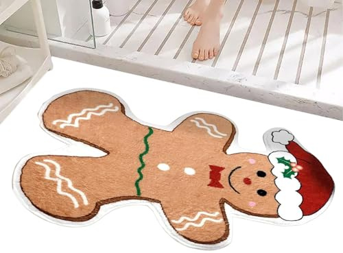 Lebkuchenmann Teppich, 50x80cm Fußmatte Weihnachten Lebkuchen, Lebkuchen Badematte, Niedliche Weihnachten Teppich, Rutschfeste Weihnachts Badeteppich, Weihnachts Fußmatte Außen Innen Für Haustür Deko