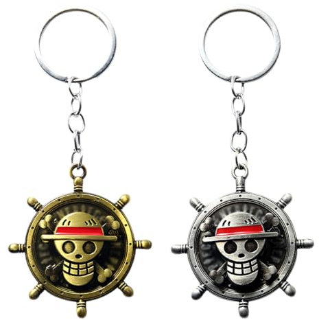 PYAIOVR 2 Pezzi Portachiavi One Piece, Girevole Anime Portachiavi In Metallo, Accessori Portachiavi Decorazioni Per Regalo Di Compleanno,One Piece Gadget(2Colores)
