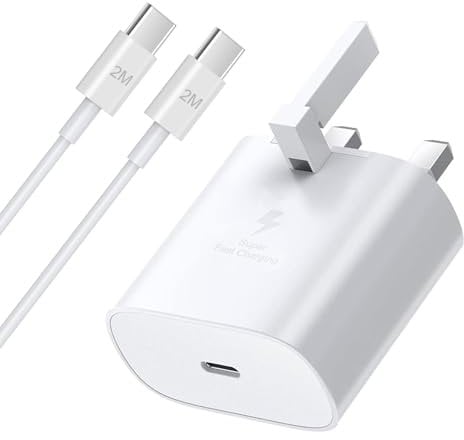 For Samsung Super Fast Charger, USB C Fast Charging Plug UK and 2M Cable USBC to Type C for Phone Samsung Galaxy S24 S23 Ultra S22 fe S21+ S20 A33 A34 A35 A55 A53 A54 A16 A15 A14 A13 A12 A05S A04S A32