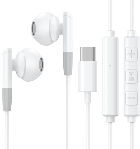 USB C In Ear Kopfhörer mit Kabel, HiFi Stereo Ohrhörer mit Mikrofon und Lautstärkeregler, für iPhone 16/15 Pro/Galaxy S24/23Ultra/22/21/20Ultra/S20 Plus