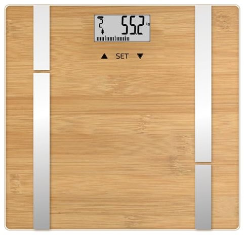 TERRAILLON - BAMBOO FIT - Pèse personne électronique Impédencemètre IMC, Plateau en Bambou naturel, 4 électrodes pour analyse des masses, Capacité 180 kg, Graduation 100g, Ecran LCD, Bambou