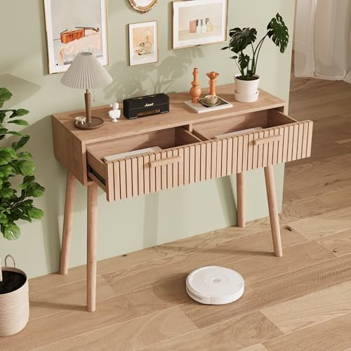 YGHQAP Schreibtisch Mit 2 Schubladen, Computertisch, Bürotisch, Jugend Kinderschreibtisch, Holzwerkstoff Schreibtisch Für Büro Schlafzimmer Wohnzimmer Arbeitszimmer Flur, Natur, 100x80x35cm