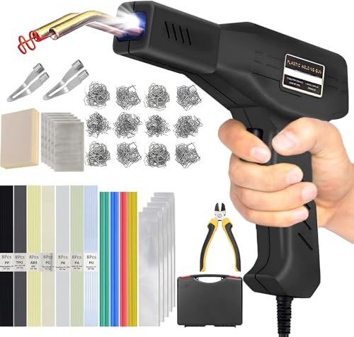 150W Plastic Welding Kit,Plastic Welder,2 in1 Plastic Welder Gun Soldering Kit,Hot Stapler Plastic Welding Car Bumper Repair Kit with 64pcs Plastic Welding Rods,800pcs Staples for Plastic Crack Repair